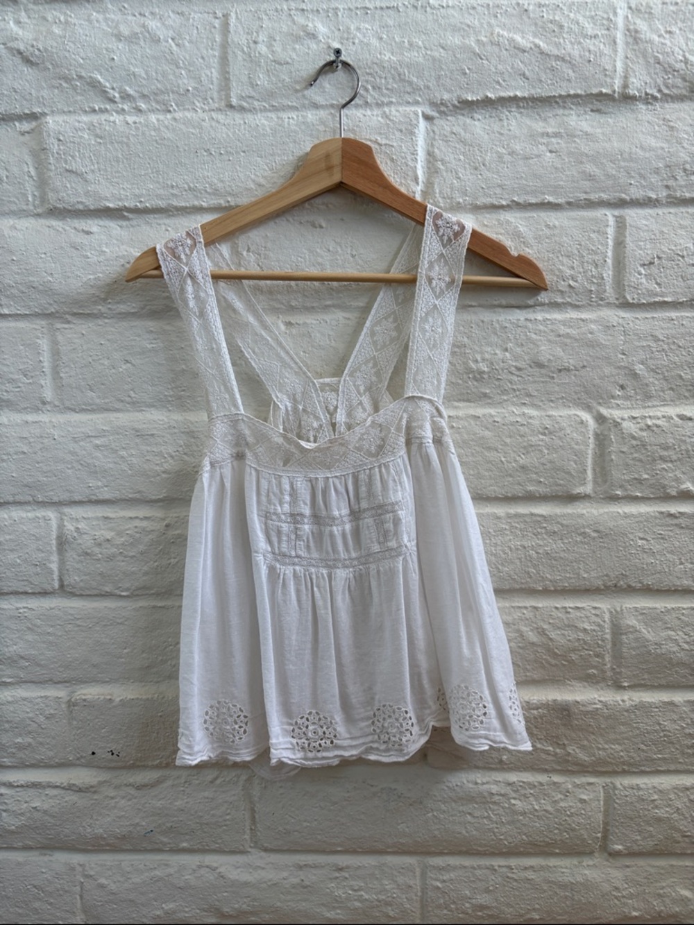 Free People White Lace-Trim Cotton Camisole